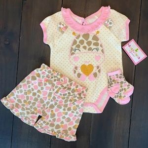 6-9M Pink Giraffe 3 Piece Outfit Bundle